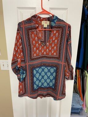 Wishful Park Rust and Teal Paisley Patch Blouse